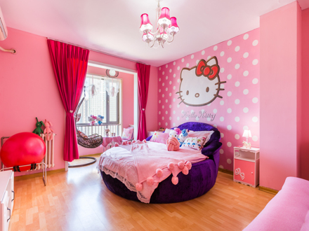 粉色圆床房间图片图片